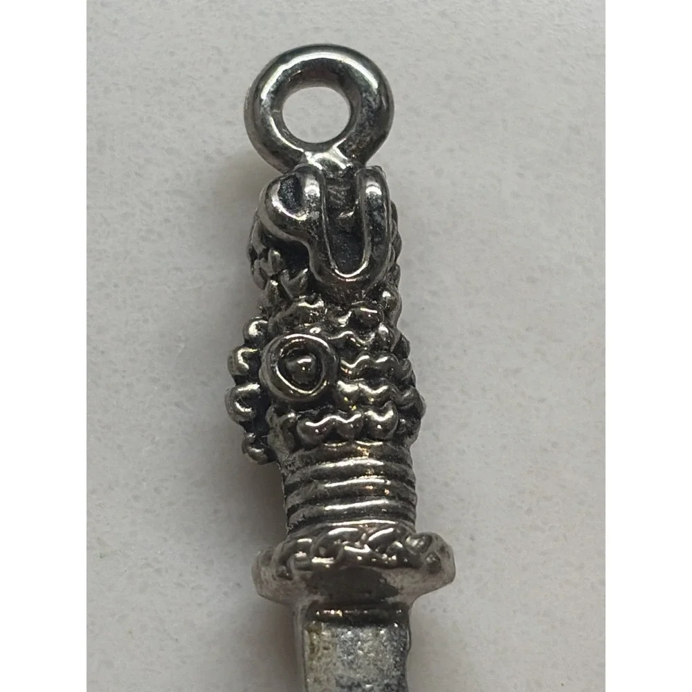Mini Sword Dagger Pendant Charm Silver Tone Ornate‎ Handle 2